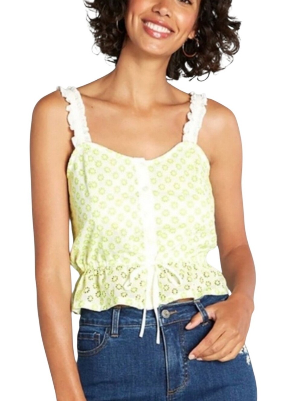 NWT Modcloth Green & White Eyelet Cotton Peplum Top Size 2X